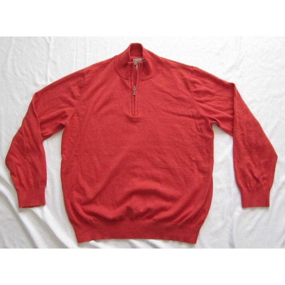 Men's LL Bean Cotton/Cashmere Quarter Zip Orange Pullover Sweater Sz XL (MS21)